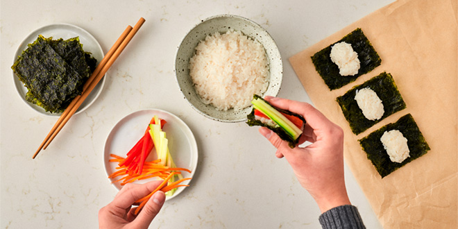 Using Annie Chun's Seaweed Crisps to make sushi rolls