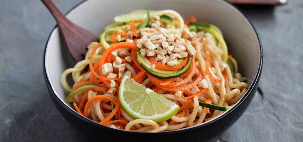 Zucchini and Carrot Pad Thai Noodle Bowl