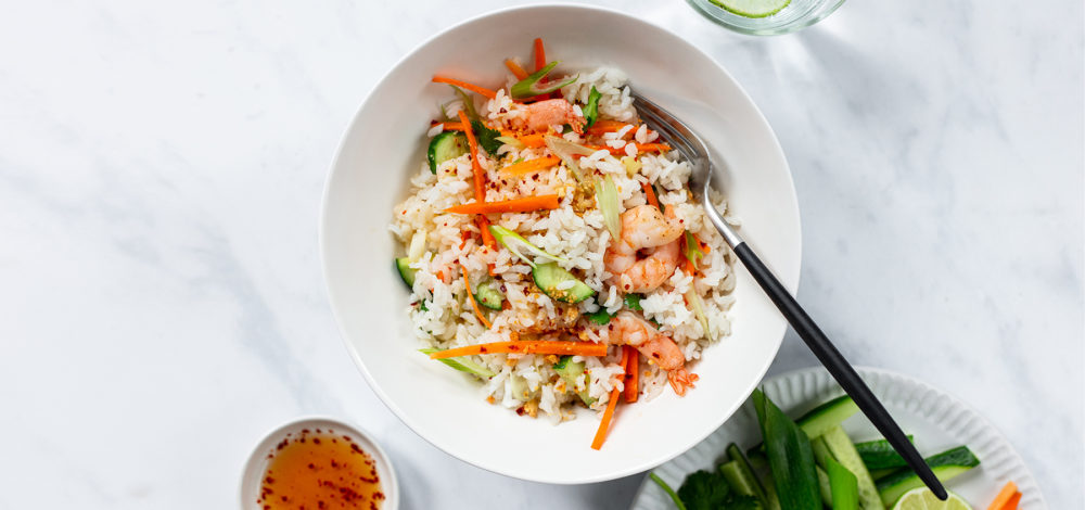 Peanut-Lime Sticky Rice Salad with Shrimp