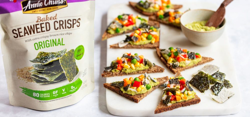 Seaweed Crisp Crostini with Sesame Sweet Pea Hummus