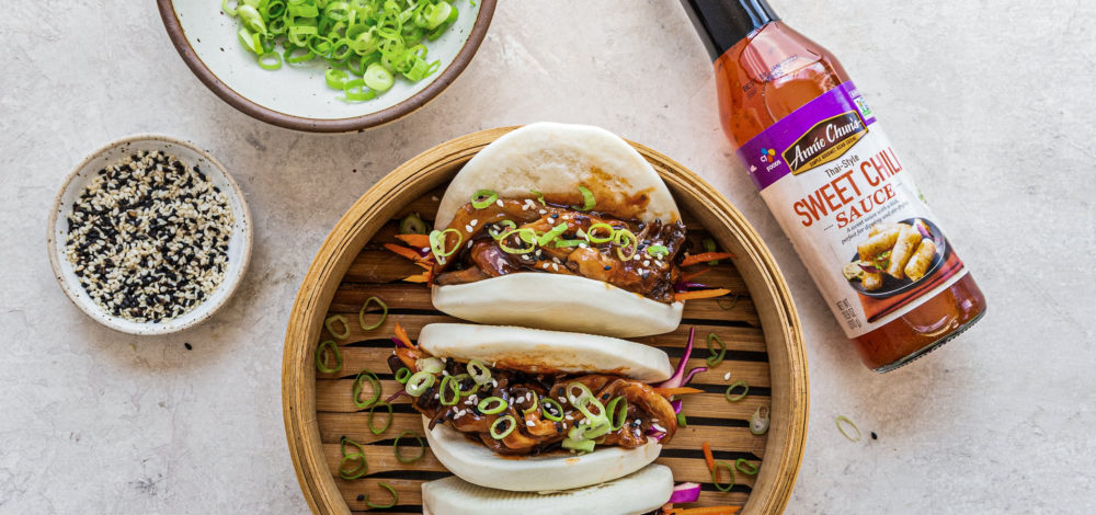 Sweet Chili BBQ Mushroom Bao Buns with Asian-Style Salad