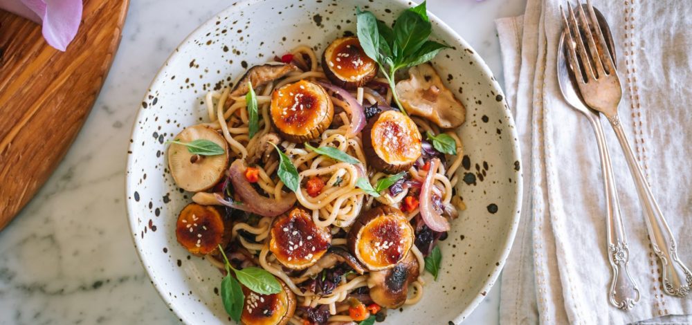 Miso-Glazed Eggplant Noodle Bowl