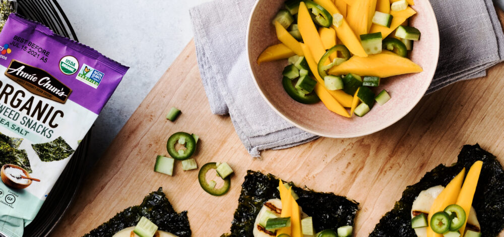 Halloumi Seaweed Snacks with Cucumber Mango Salsa