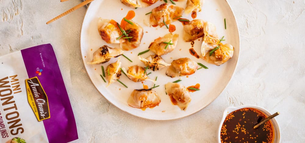 Crispy Wontons with Toasted Sesame Chili Oil