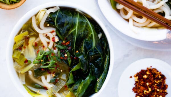 Udon Soup With Leek & Mustard Greens