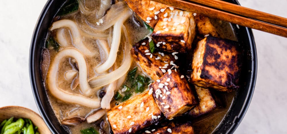 Sesame Noodle Soup with Crispy Miso Tofu